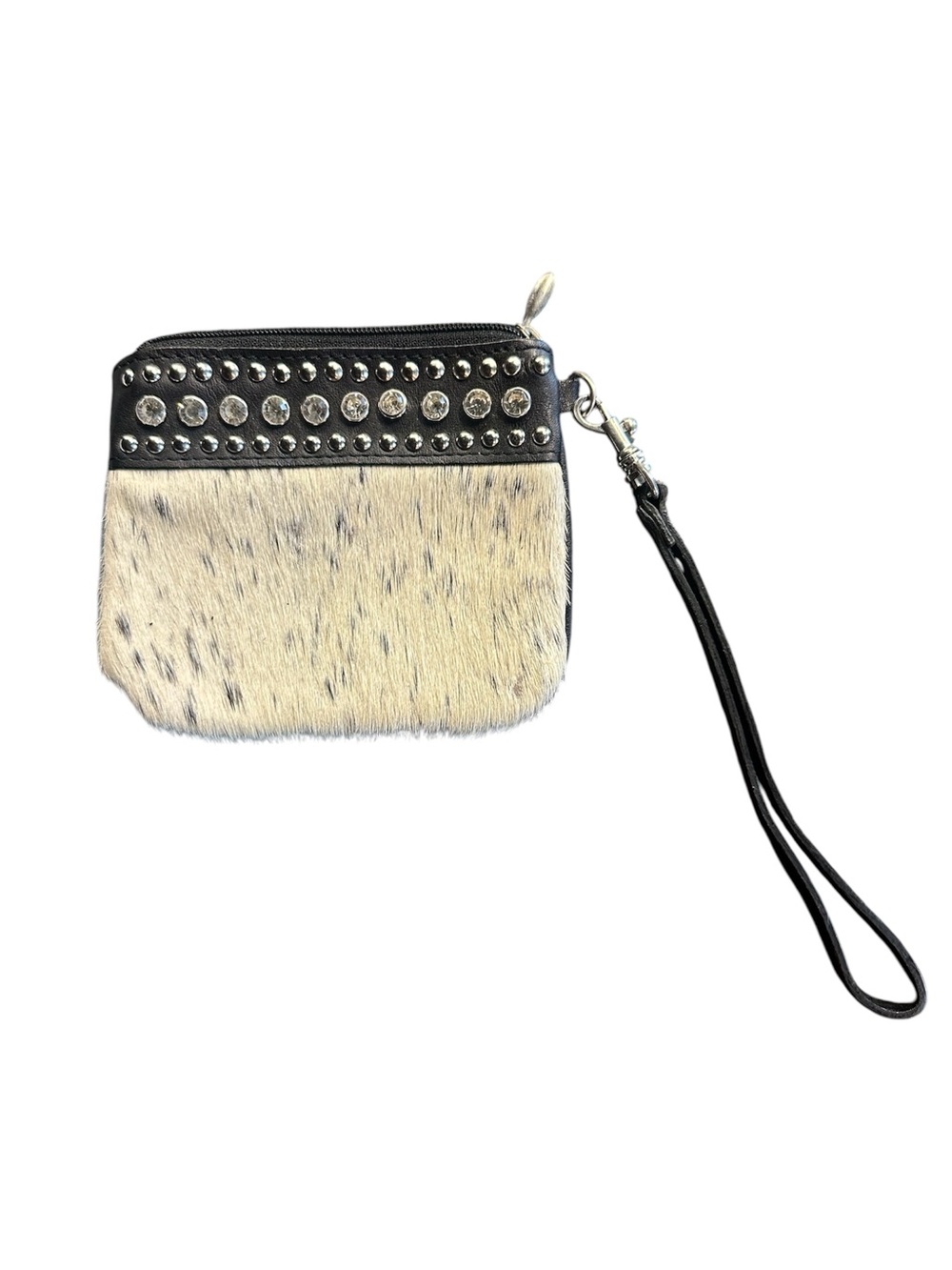 Cowhide & Leather Wristlet With Crystal & Metal Stud Accents
